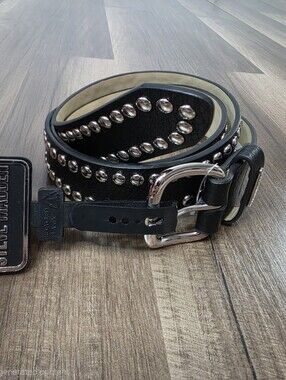 ​Steve Madden Black Studded Faux Leather Belt Y2k Grunge Punk Rock Biker Moto. L